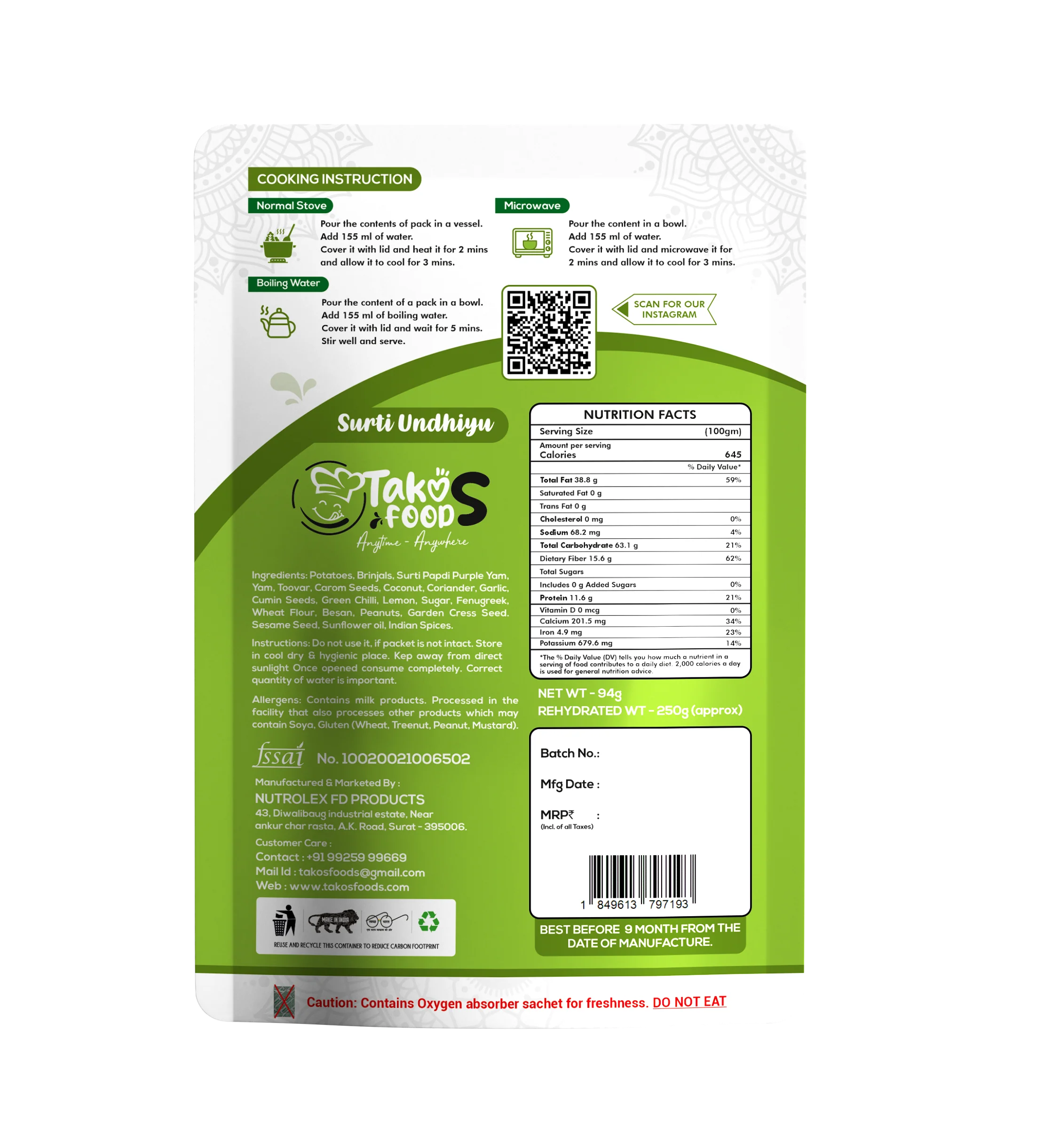 Takos Food Surti Undhiyu | Ready To Eat 250 gms