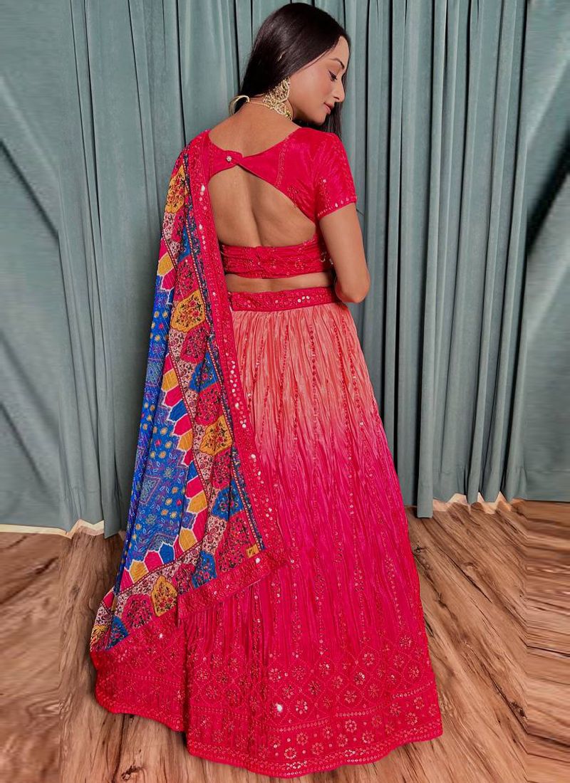 Designer Chinon Silk Lehenga Choli With Sequin Work | Ready To Wear
