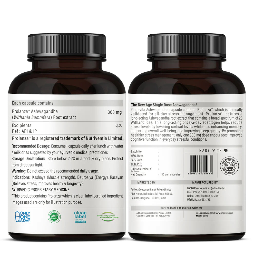 Zinga Vita 100% Pure Ashwagandha | 30 Capsules