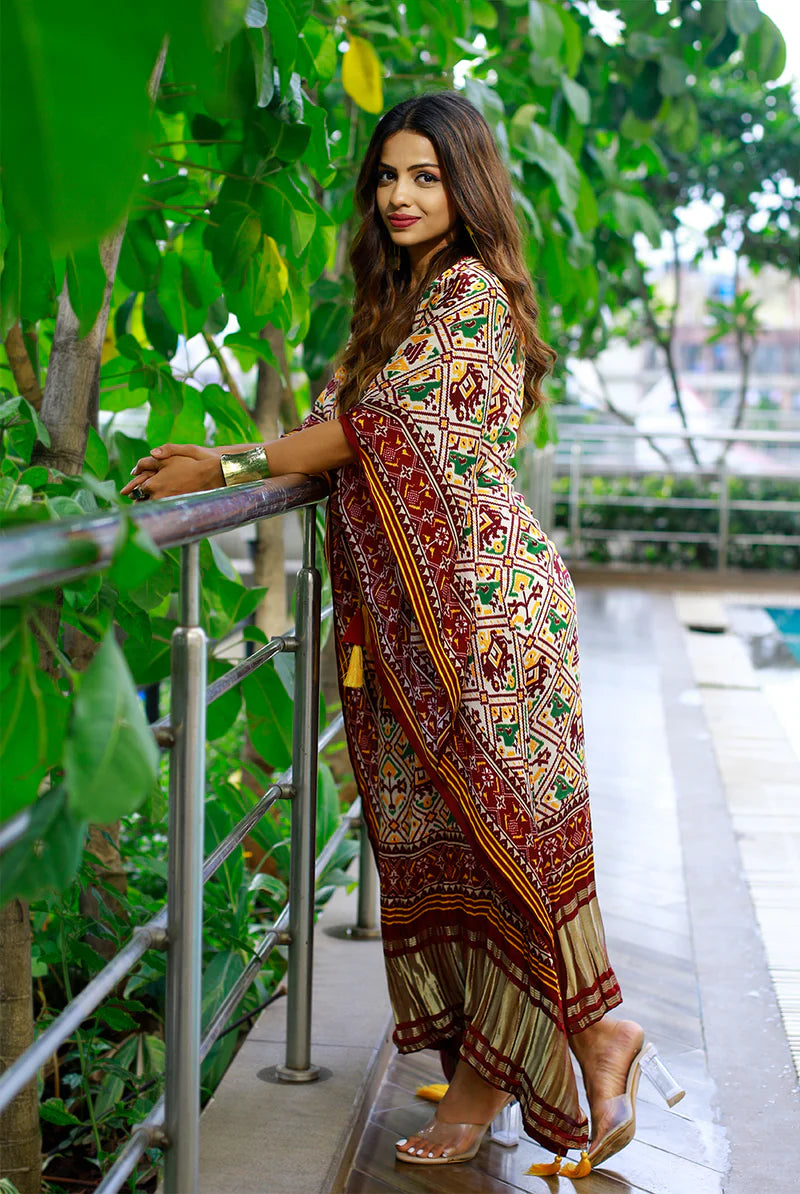 Designer Kaftan Digital Print With Lace Border Work | Ready To Wear