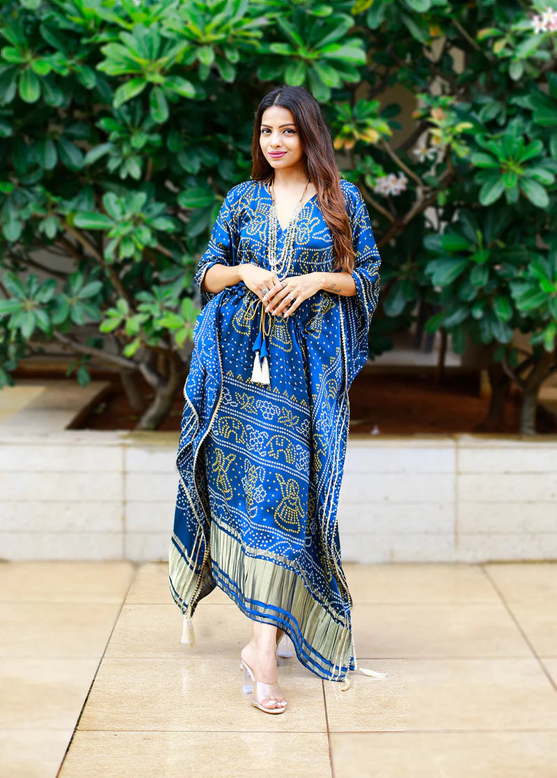 Stylish Kaftan Digital Print With Lace Border Work | Ready To Wear