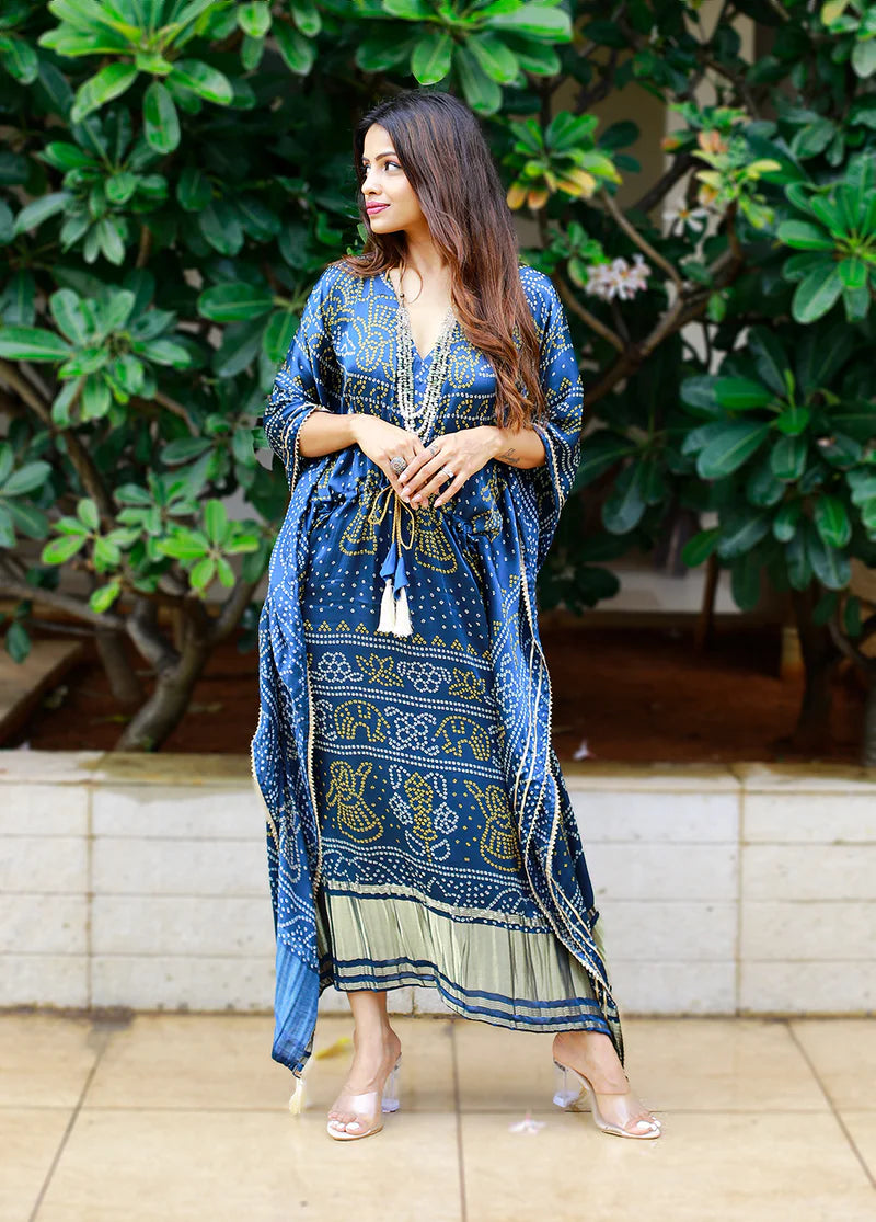 Stylish Kaftan Digital Print With Lace Border Work | Ready To Wear