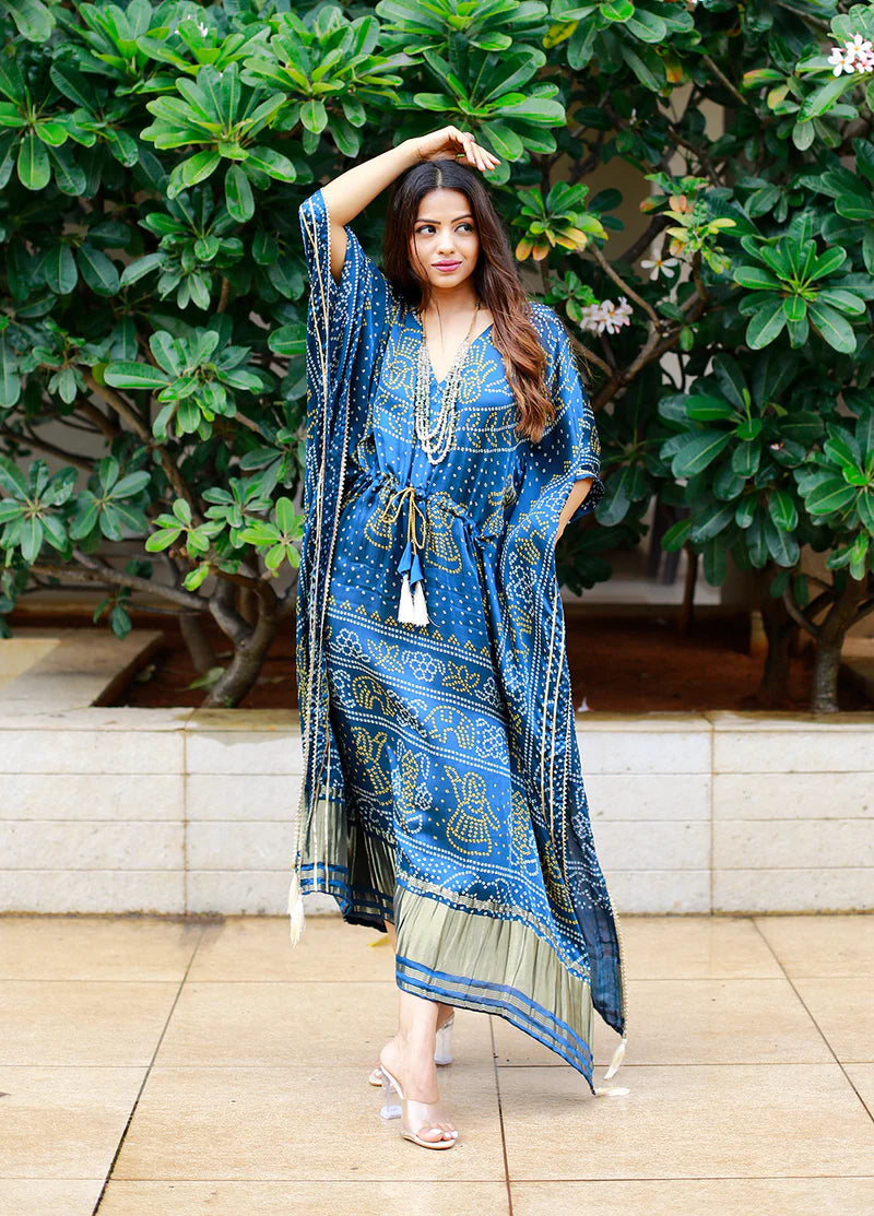 Stylish Kaftan Digital Print With Lace Border Work | Ready To Wear