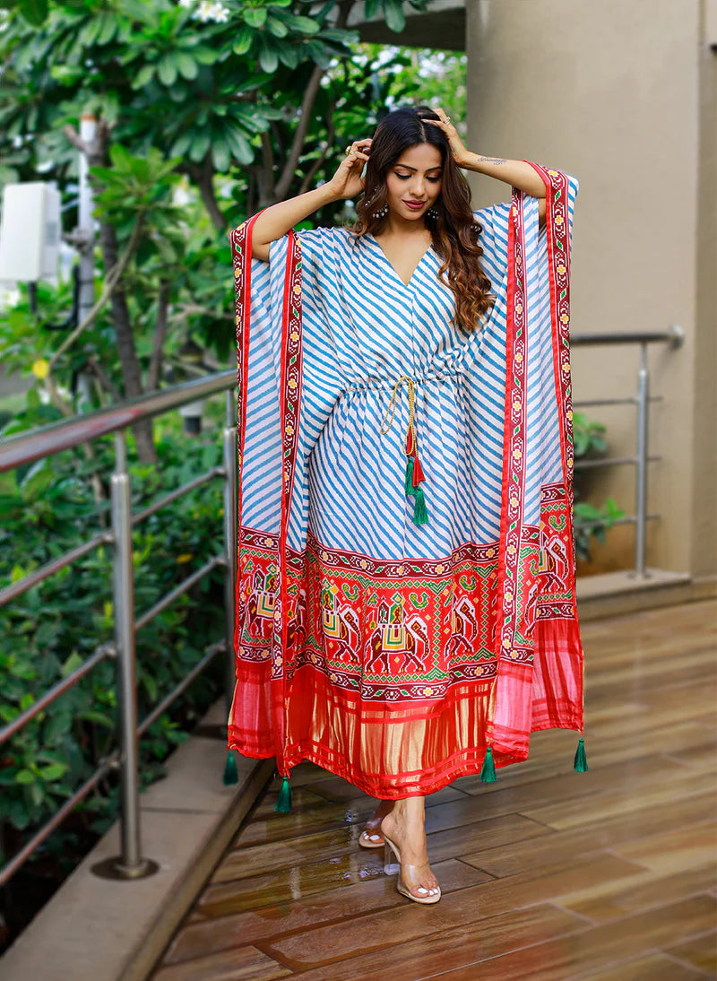 Party Wear Kaftan Digital Print With Lace Border Work | Ready To Wear