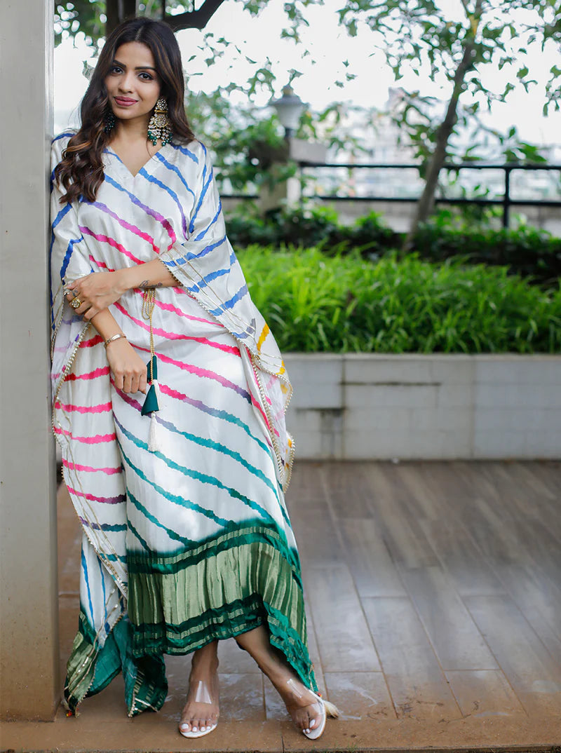 Lehariya Print Kaftan With Digital Print Work | Ready To Wear