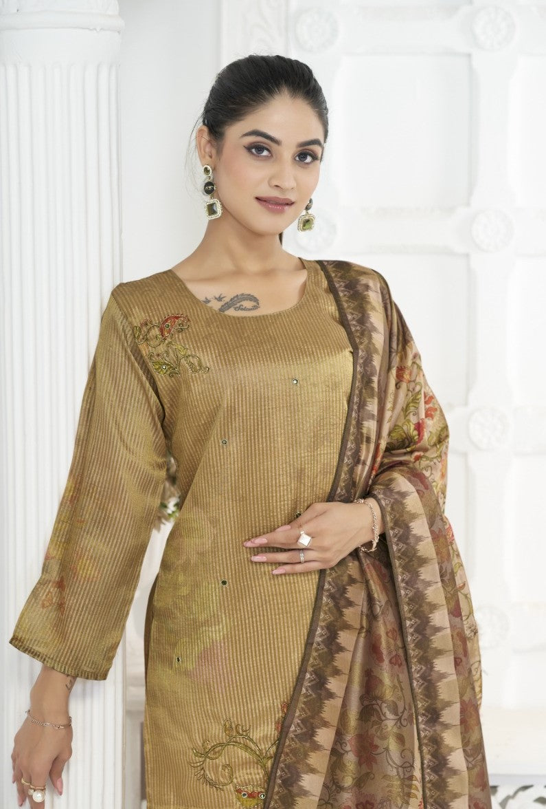 Pure Heavy Tissue Silk 3 Piece Suit Set | Ready To Wear