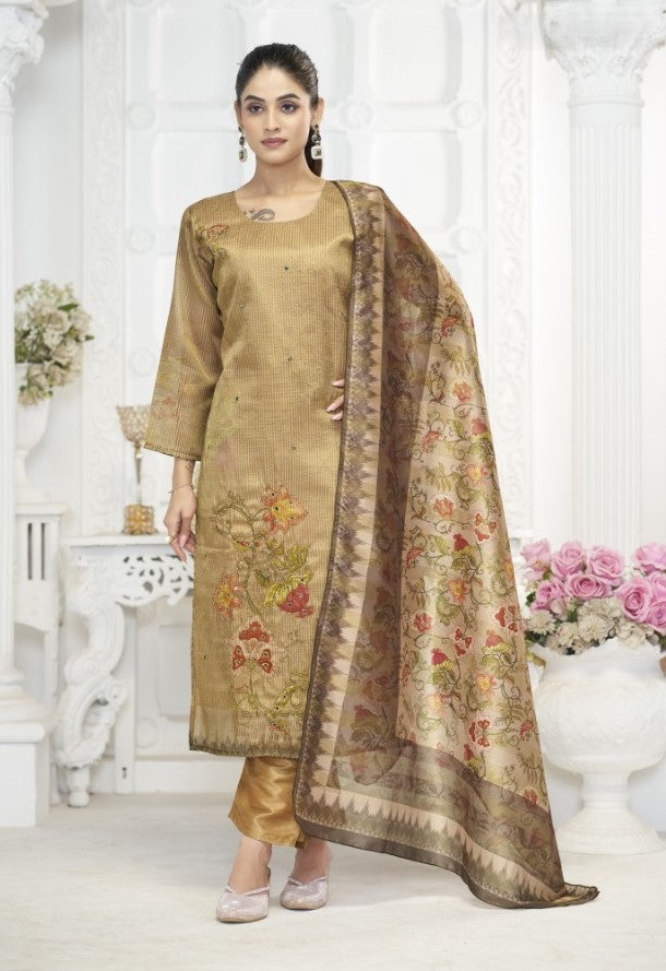 Pure Heavy Tissue Silk 3 Piece Suit Set | Ready To Wear