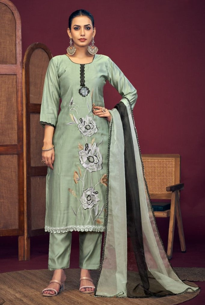 Pure Roman Silk Suit Set With Heavy Dupatta | Ready To Wear