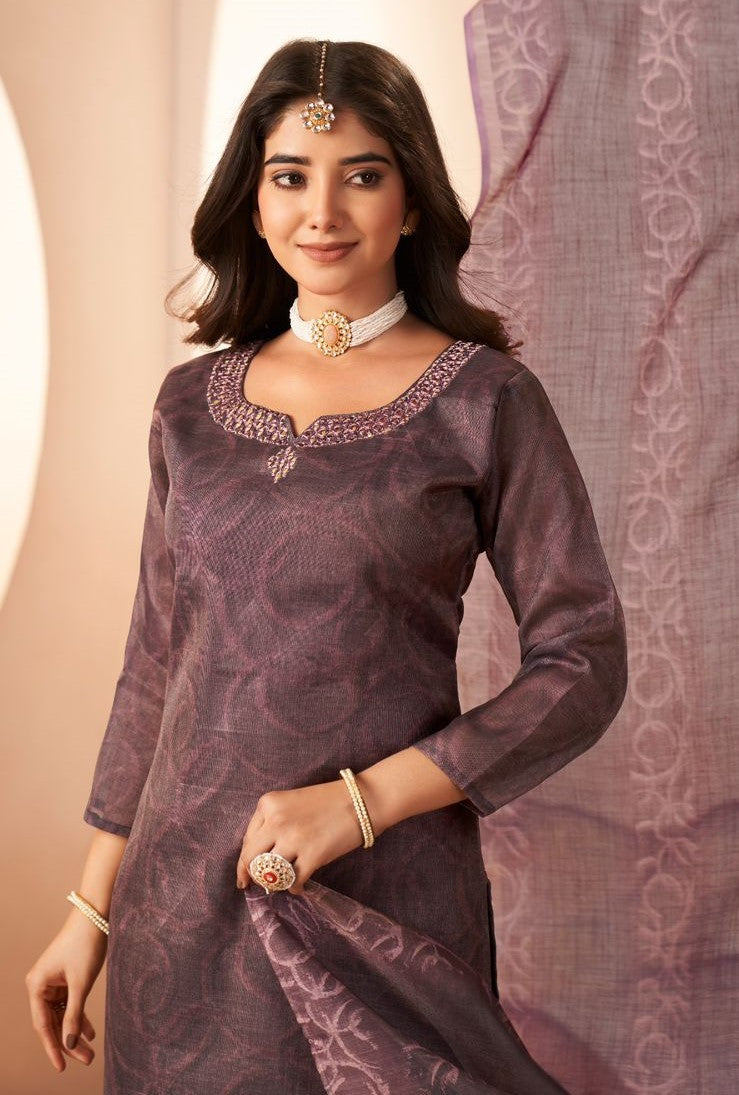 Coffee color Adorable 3 piece Suit Set With Dupatta and Pants | Ready To Wear