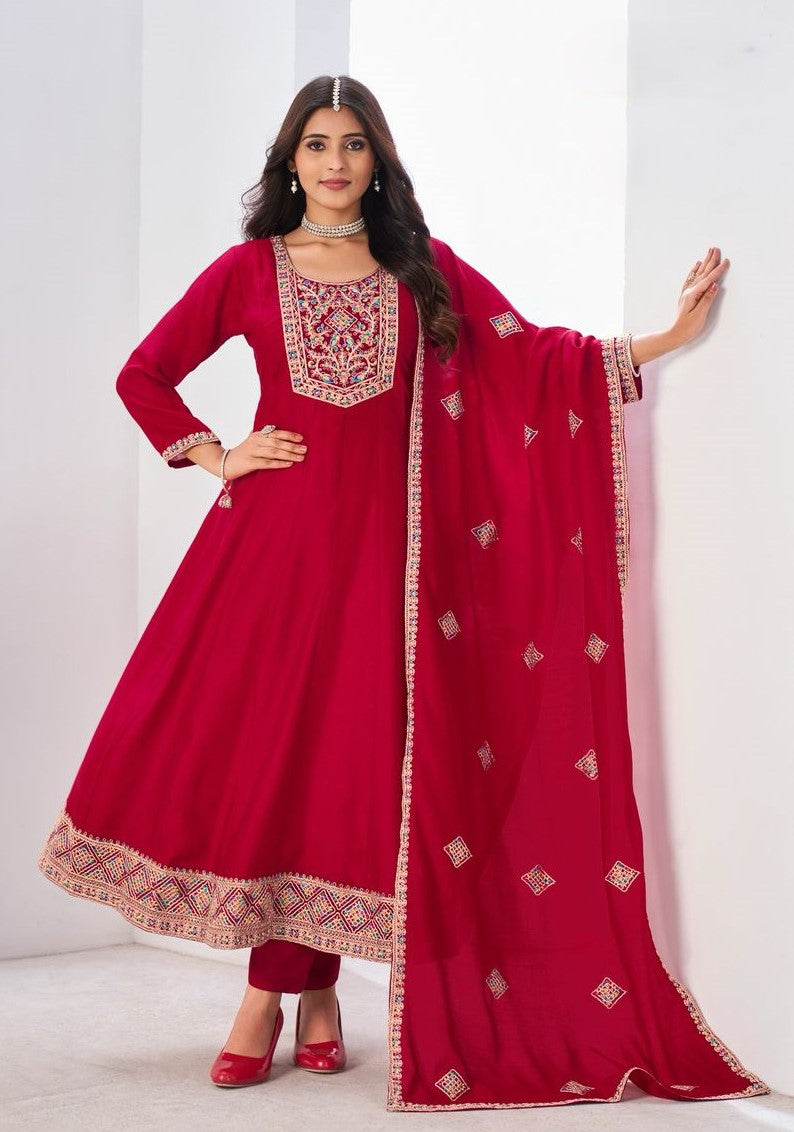 Party Wear Anarkali Suit Set With Pants And Dupatta | Ready To Wear