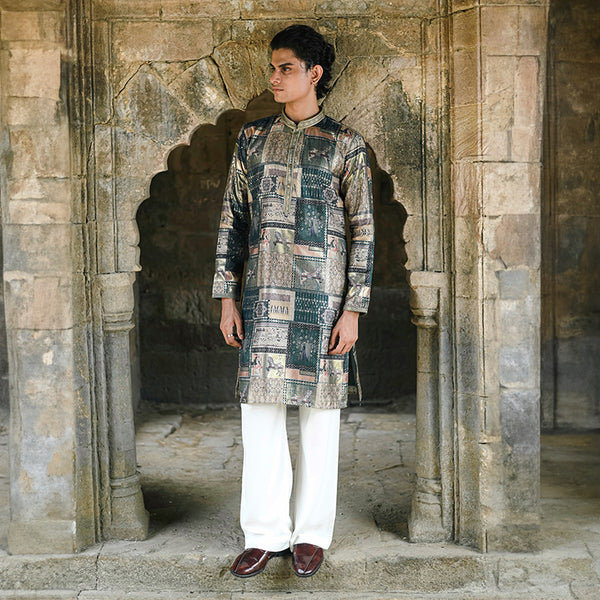 Meraki Ethnic Antique Mosaic Pichwai Kurta Pajama | Ready To Wear