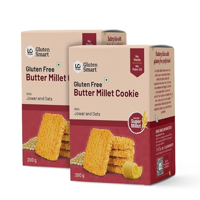Lo! Foods Gluten Free Butter Millet Cookies Biscuit| 200 gms