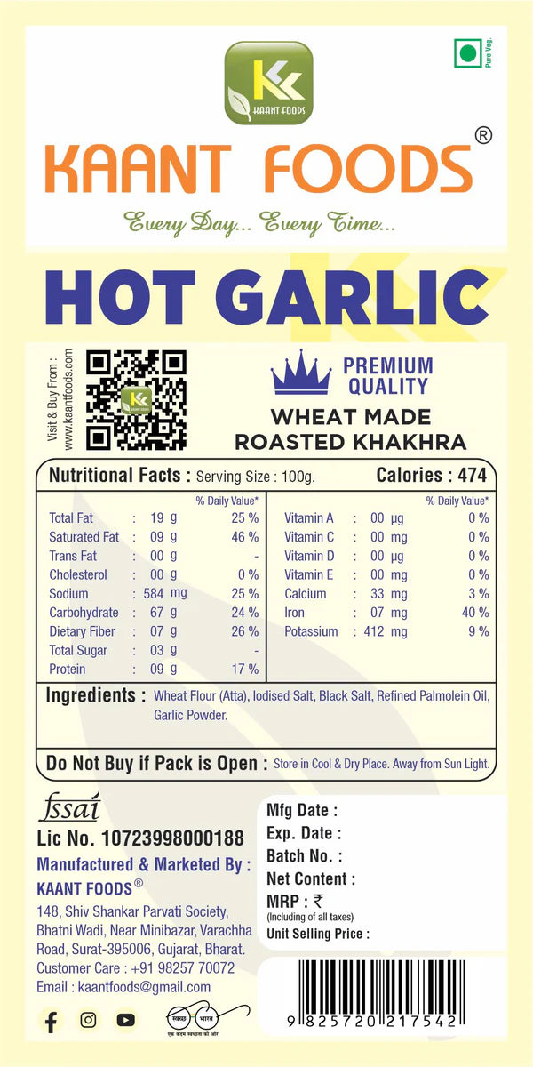 Kaant Foods Hot Garlic Khakhra | 200 gms