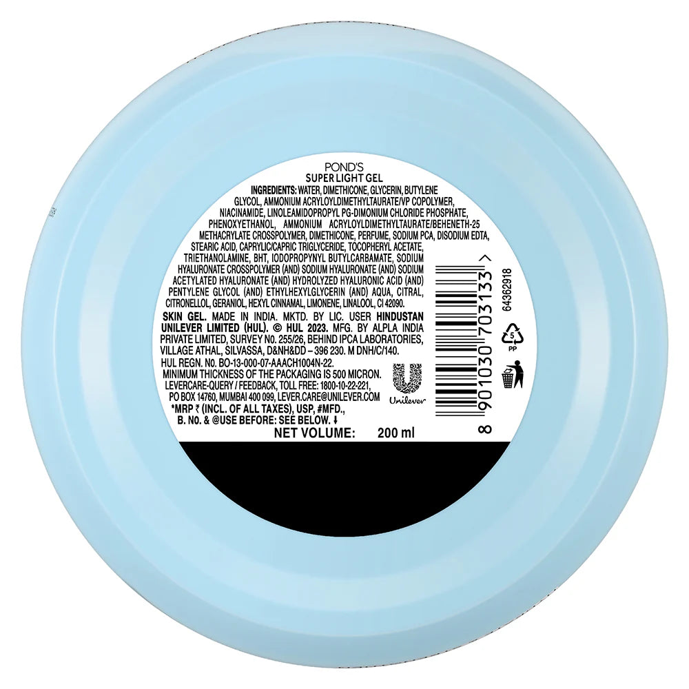 Pond's Super Light Gel Oil-Free Moisturize with Hyaluronic Acid & Vitamin E - 200 gm