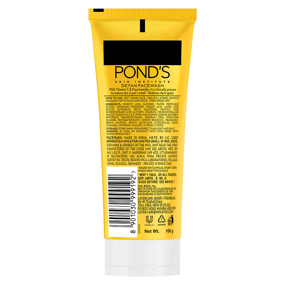 Pond's Detan Facewash With Vitamin C & Niacinamide - 100 gm