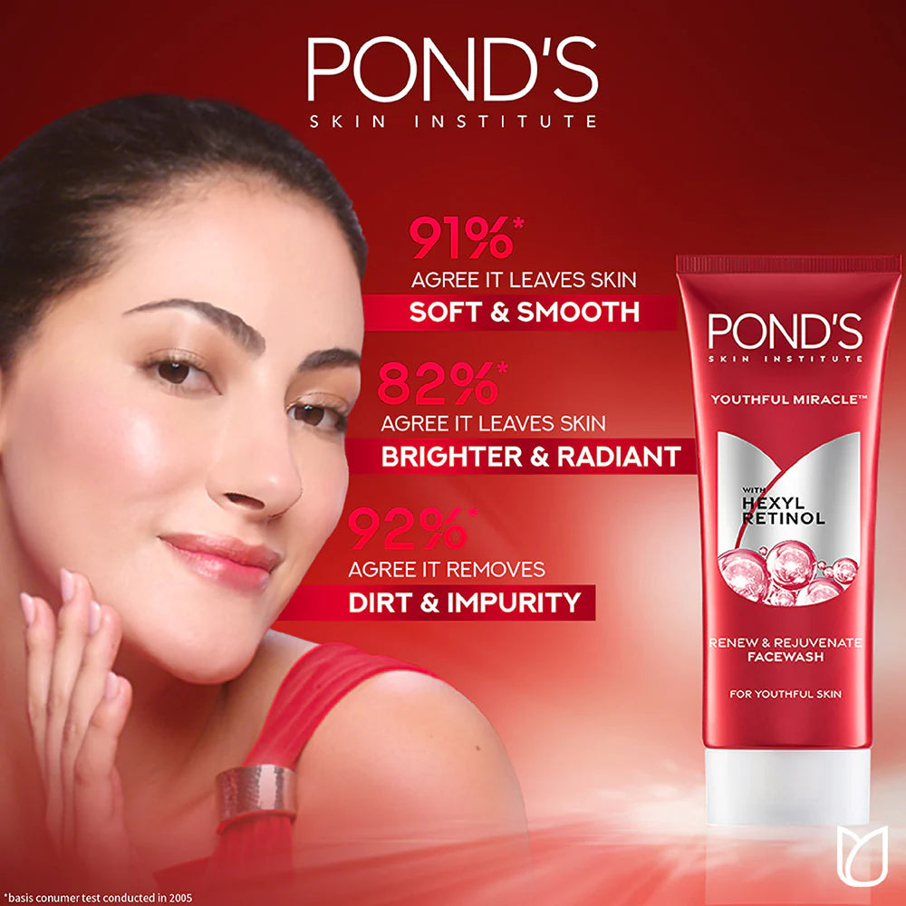 Pond's Youthful Miracle Hexyl Retinol, Renew & Rejuvenate Face Wash - 100 gm