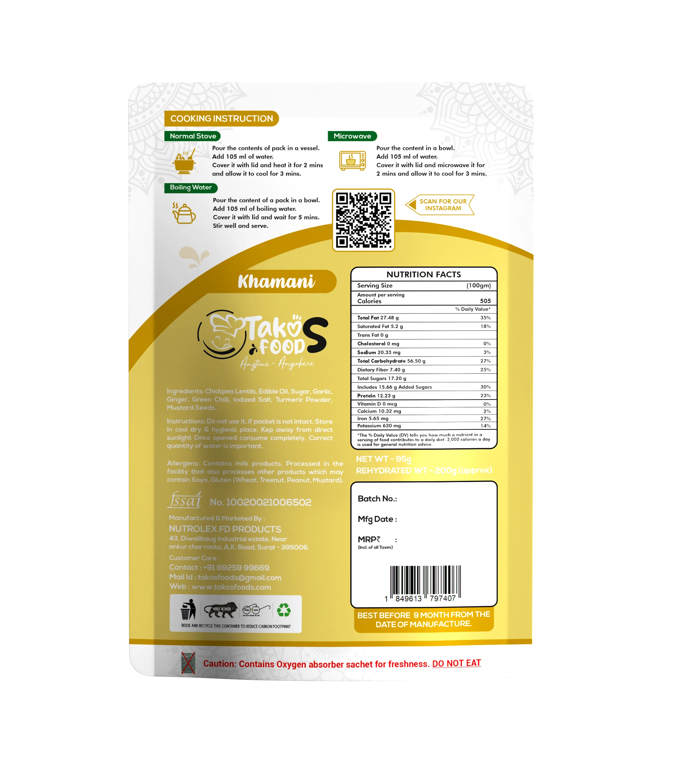 Takos Food Khamni | Ready To Eat 200 gms