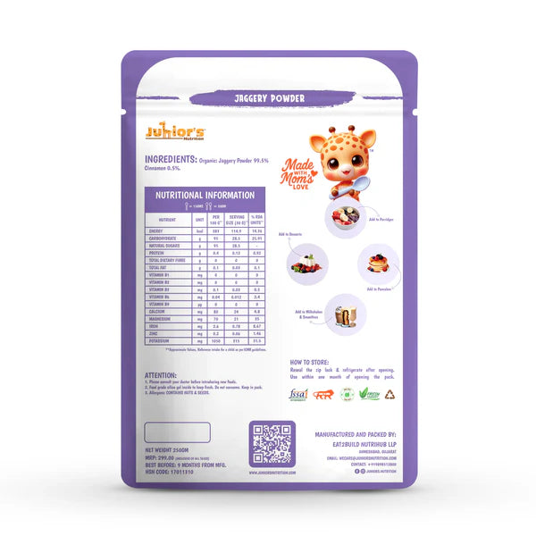 Junior's Nutrition Jaggery Powder For Young Kids (6+ Months) | 500 gms