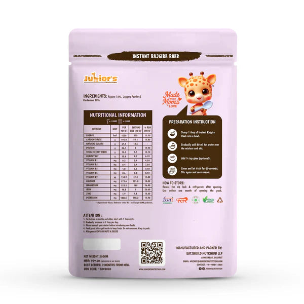 Junior's Nutrition Instant Rajgira Raab For Young Kids (6+ Months) | 500 gms
