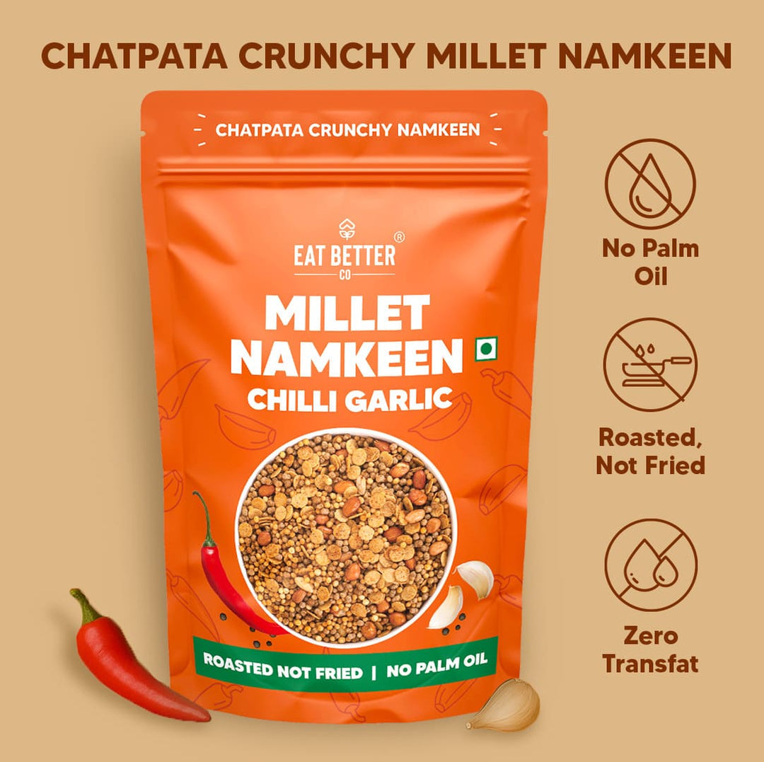 Eat Better Co Millet Namkeen - Chilli Garlic - 4 Packets (4 x 100 grams) - 400 gms