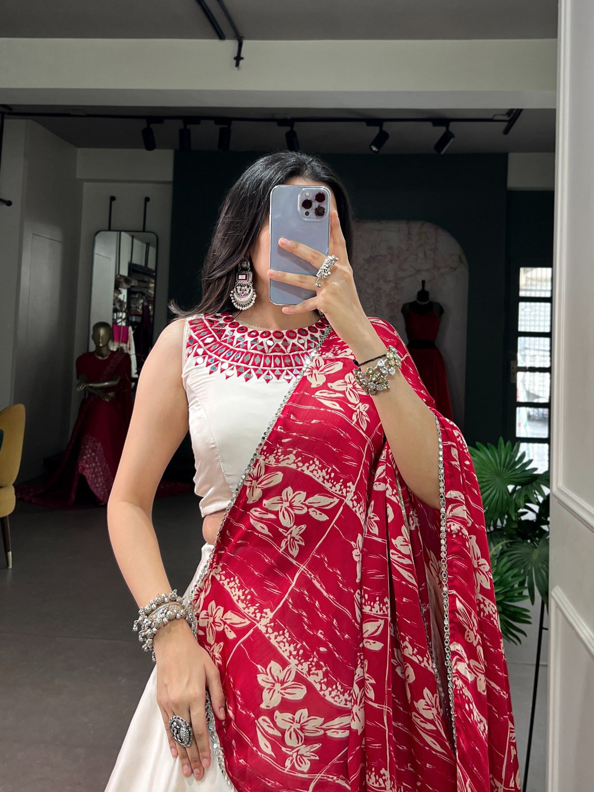 Ready-to-Wear Garba Glow Monga Silk Mirror Work Lehenga Choli