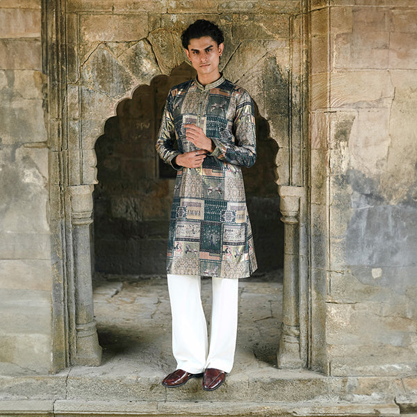 Meraki Ethnic Antique Mosaic Pichwai Kurta Pajama | Ready To Wear