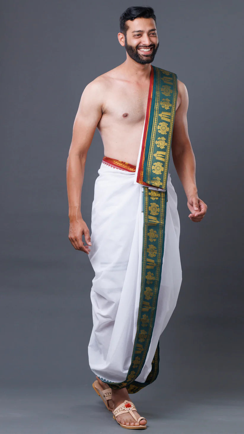 Traditional Tilak Border Jod Dhoti With Khesh