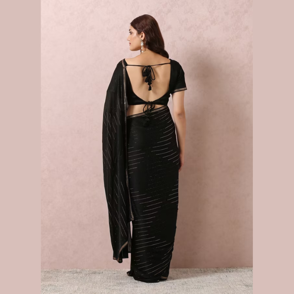 Manyavar Black Chiffon Cocktail Saree | Ready To Wear - India shopping
