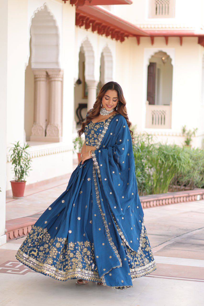 Beautiful Vichitra Silk With Heavy Sequins Lehenga Choli | Ready To Wear