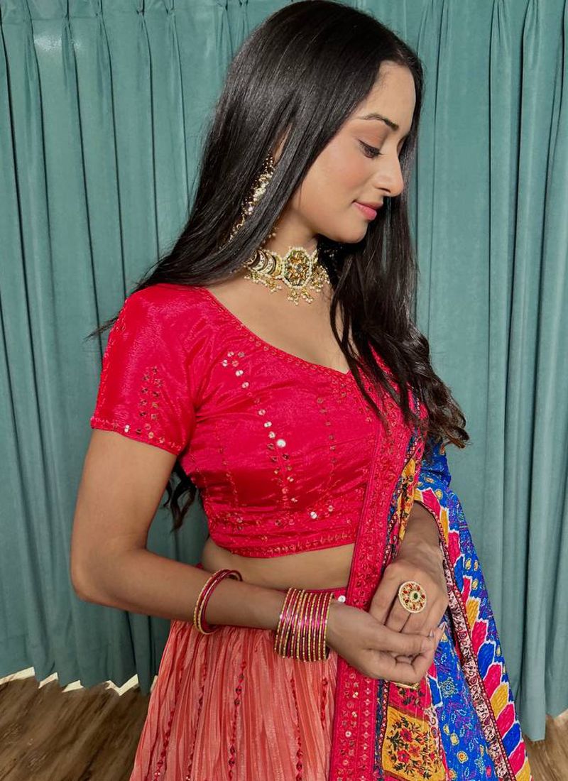 Designer Chinon Silk Lehenga Choli With Sequin Work | Ready To Wear