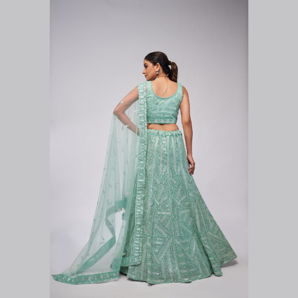 Festive Fusion Sky Blue Lehenga Sequins Work Heavy Bridal Lehenga Choli | Oct 2024 - India shopping