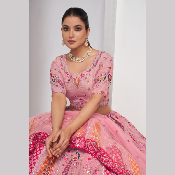 Elegenat Peacock And Paisely Motifs Rose Pink Silk Colour Traditional Lehenga Choli | Oct 2024 - India shopping