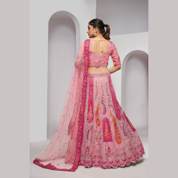 Elegenat Peacock And Paisely Motifs Rose Pink Silk Colour Traditional Lehenga Choli | Oct 2024 - India shopping