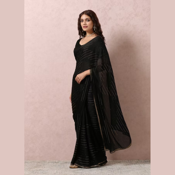 Manyavar Black Chiffon Cocktail Saree | Ready To Wear - India shopping