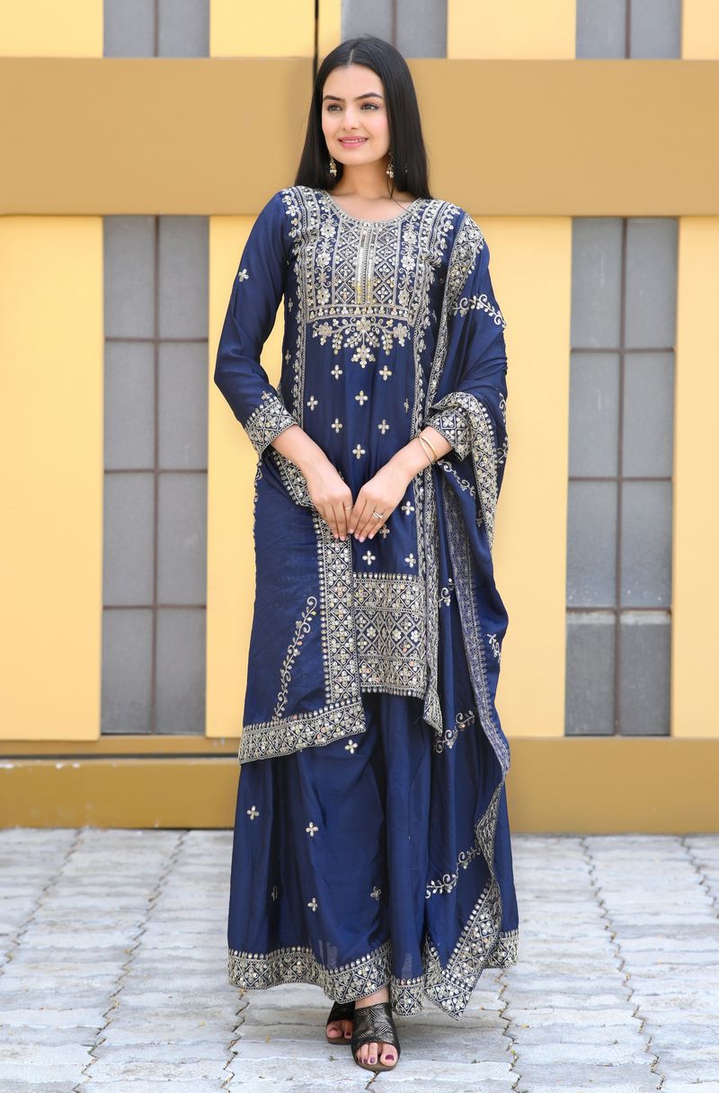Blue Lehenga Suit With Sequence And Embroidery Work | Ready To Wear