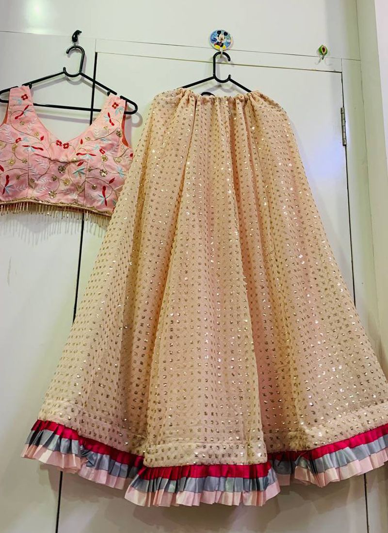 Peach Thai Silk & Organza Lehenga Choli With Border Work | Ready To Wear