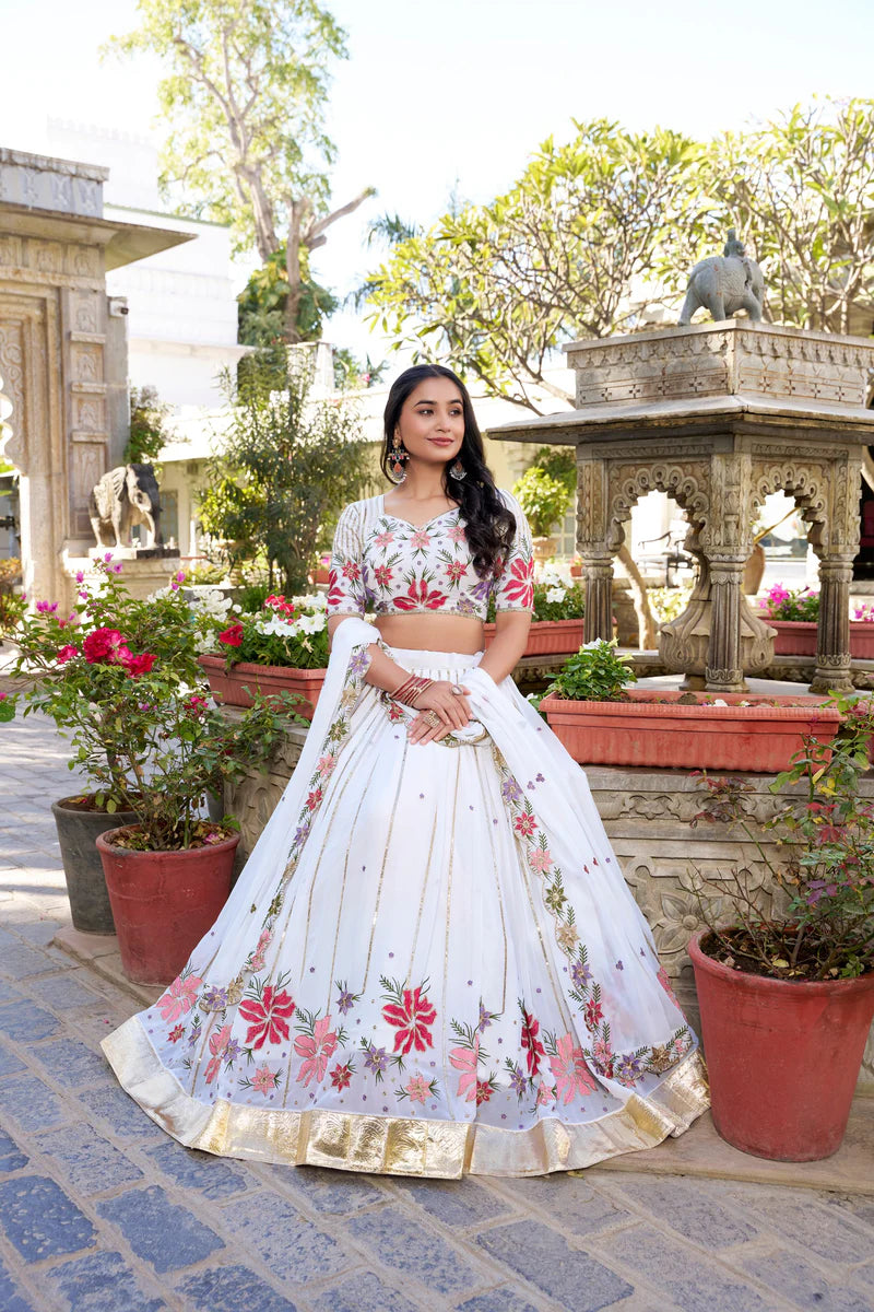 White Wonder Lehenga Choli With Sequins Thread Work | Ready To Wear