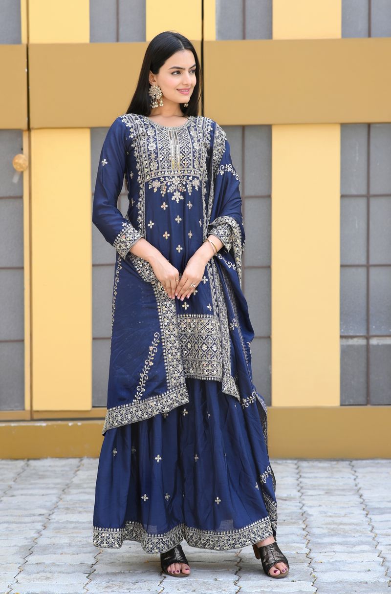 Blue Lehenga Suit With Sequence And Embroidery Work | Ready To Wear