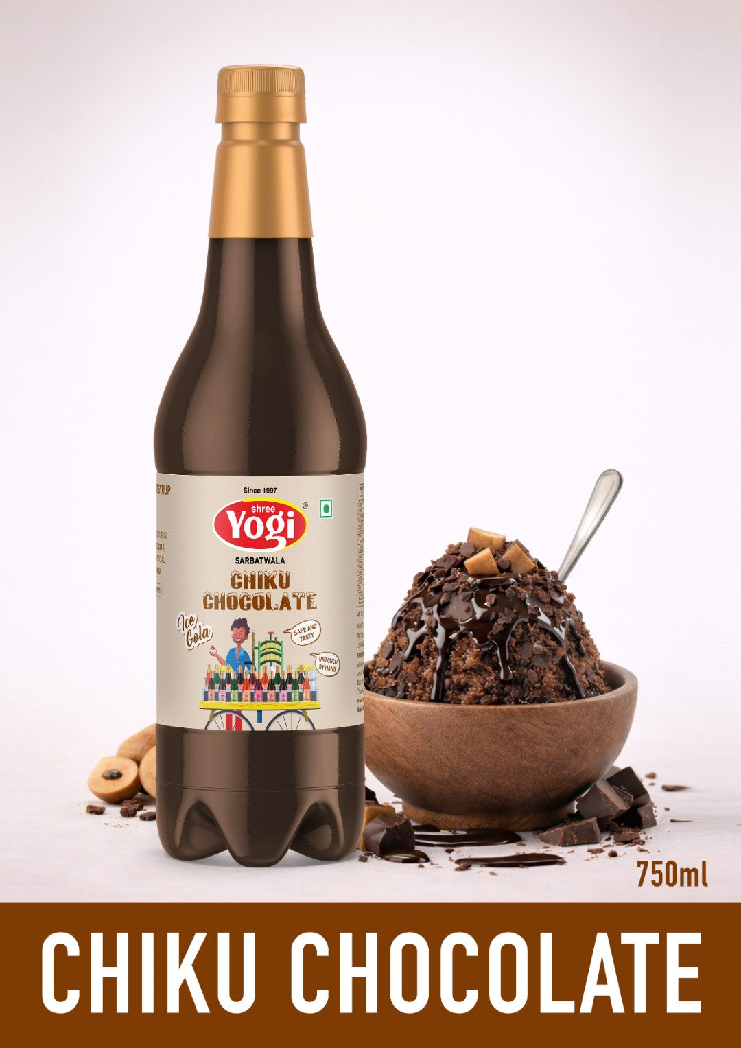 Shree Yogi Sharbatwala Chiku Chocolate Ice Gola Syrup | 750 ML
