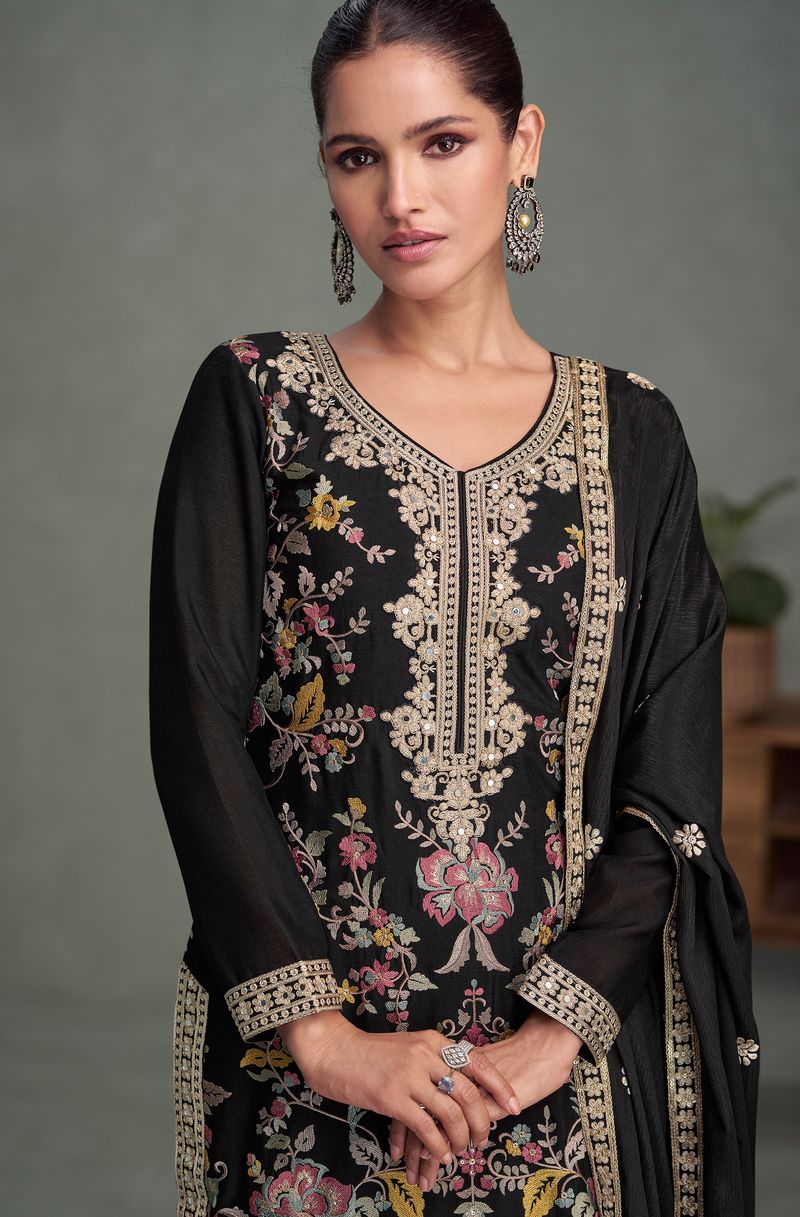 Latest Black Suit With Embroidery Work | Ready To Wear