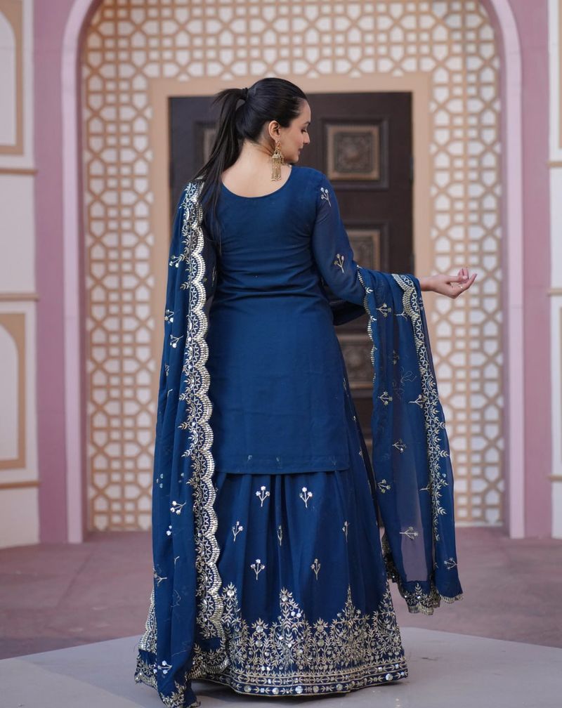 Blue Lehenga Suit With Sequence Work | Ready To Wear