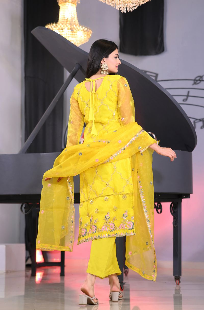 Yellow Lehenga Suit With Sequence And Embroidery Work | Ready To Wear