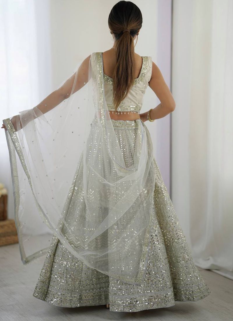 Cream Georgette Lehenga Choli with Sequin Work | Ready To Wear