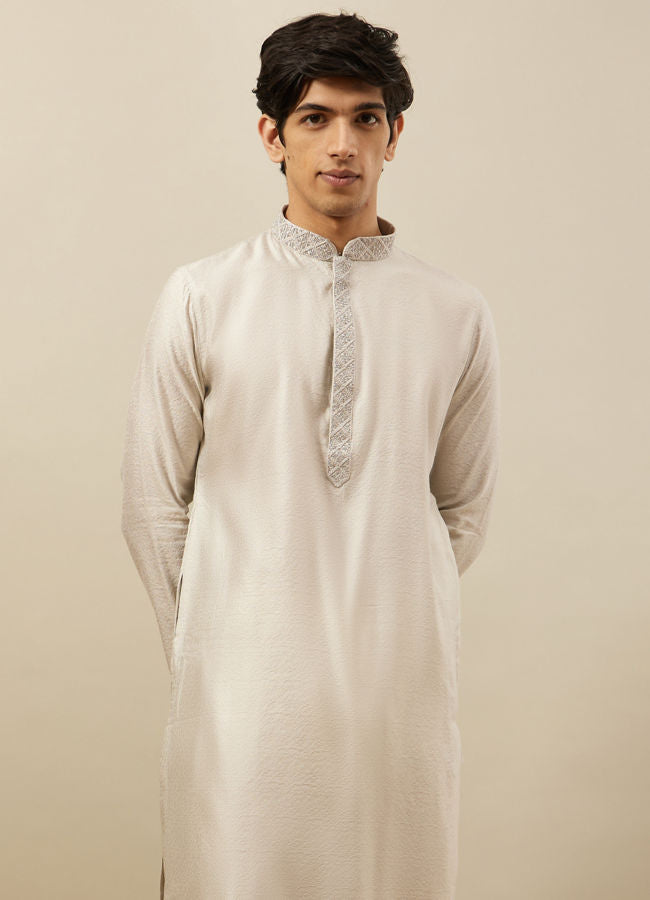 Manyawar Coconut Grey Bel Buti Patterned Kurta Set - India shopping