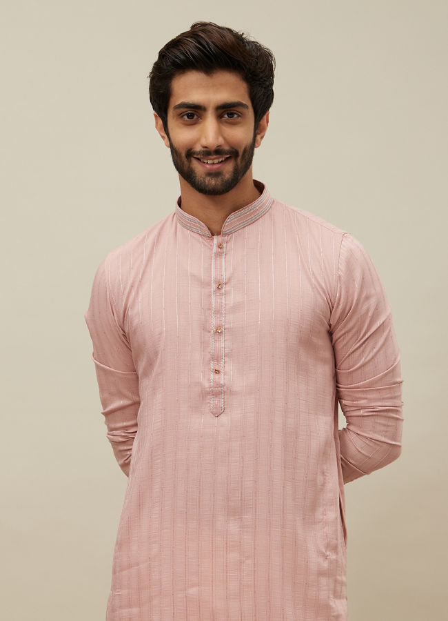 Manyawar Cherry Blossom Pink Vertical Patterned Kurta Set - India shopping