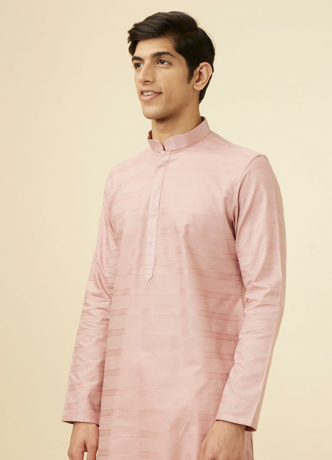 Manyawar Rosewater Pink Horizontal Striped Kurta Set - India shopping