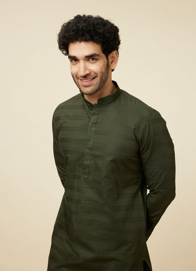 Manyawar Kale Green Self Embroidered Kurta Set - India shopping
