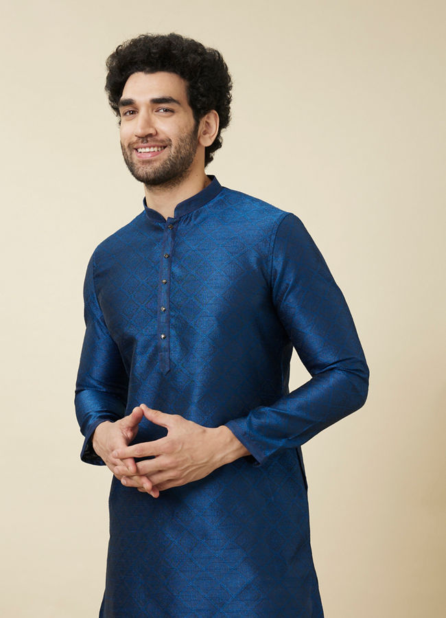 Manyawar Ultramarine Blue Multi Patterned Kurta Set - India shopping