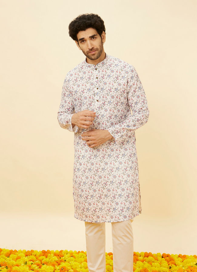 Manyawar White Floral Kurta - India shopping