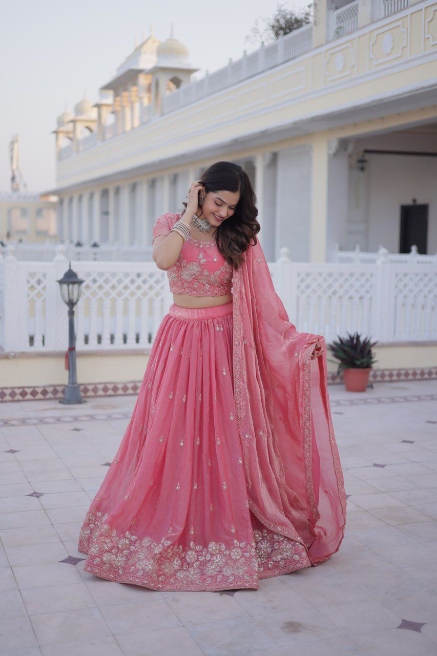 Beautiful Silk & Zari Thread Embroidered Lehenga Choli | Ready To Wear